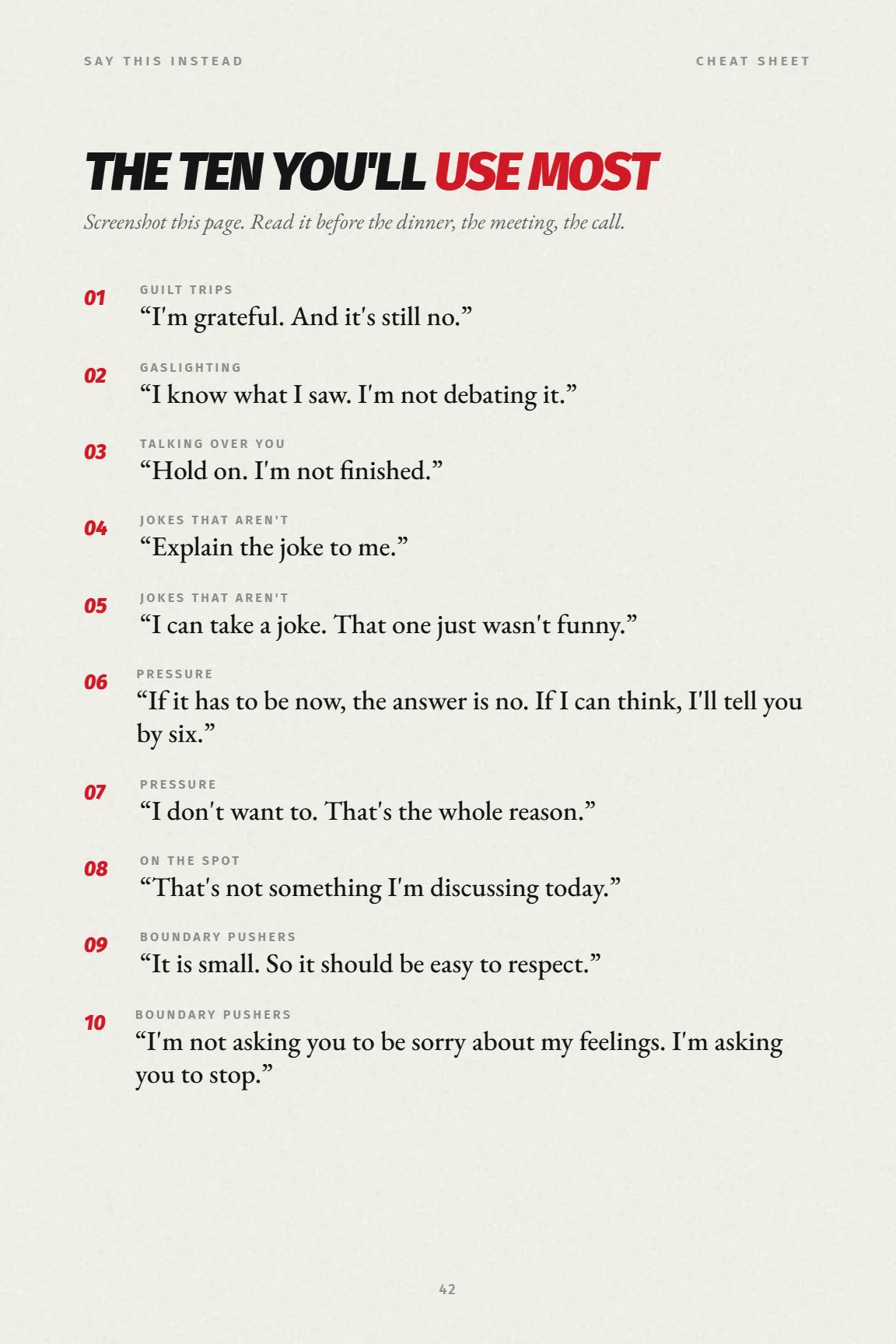 Cheat sheet page